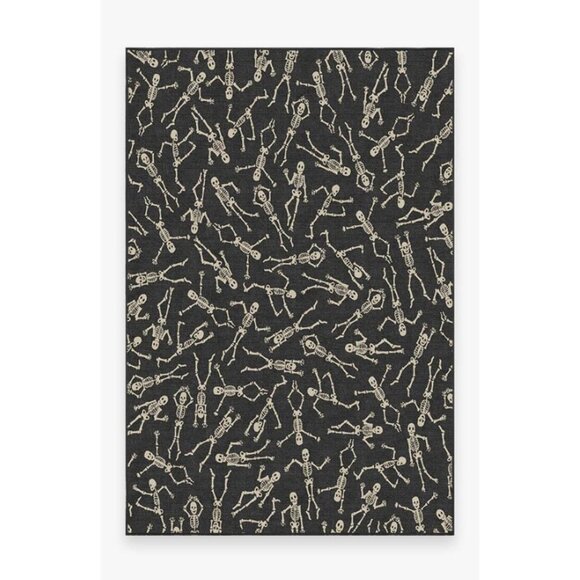 Ruggable Washable Bone Dance Black Flatwoven Rug Non Slip Back Indoor Halloween - Picture 1 of 5